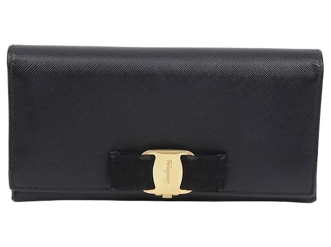 Salvatore Ferragamo Bar Flap Long Wallet Black