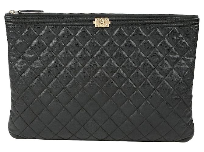Chanel Caviar Boy Große Clutch Schwarz