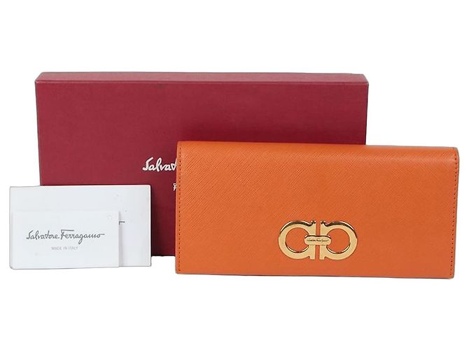Salvatore Ferragamo Gancini Long Wallet Orange