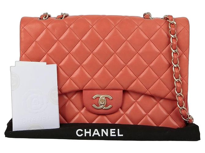 Chanel Bolsa de ombro clássica grande Laranja