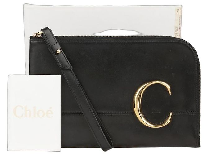 Chloé Carteira com zíper e alça de logo Preto