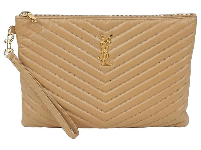 Saint Laurent Pochette per tablet con monogramma Marrone 
