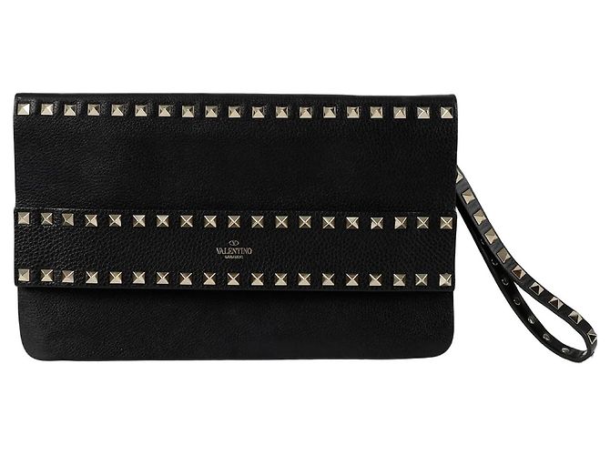Valentino Rockstud Fold Over Strap Clutch Black
