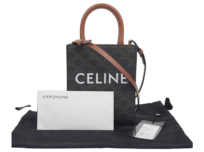 Céline Sac à main cabas mini vertical Marron