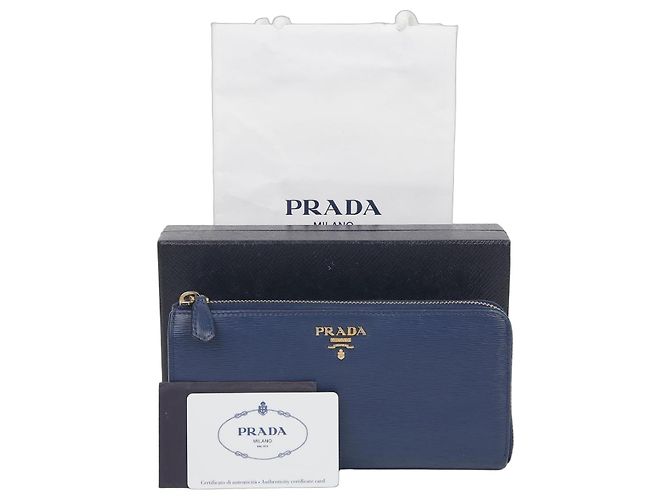 Prada Metal Logo Long Wallet Blue
