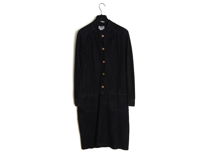 Céline um 1990 Schwarzes Wildleder-Maxikleid FR40 UK12 US8