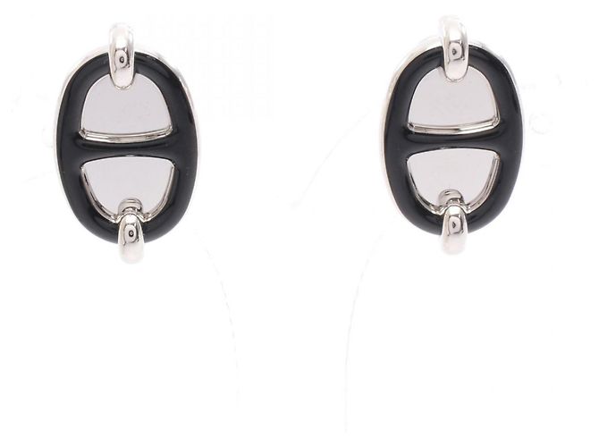 Orecchini Mini Maillon Hermès Nero Argento 