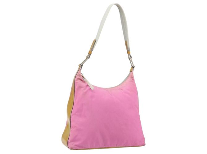 Bolso de Hombro PRADA de Nailon Rosa Plata Auth 160914