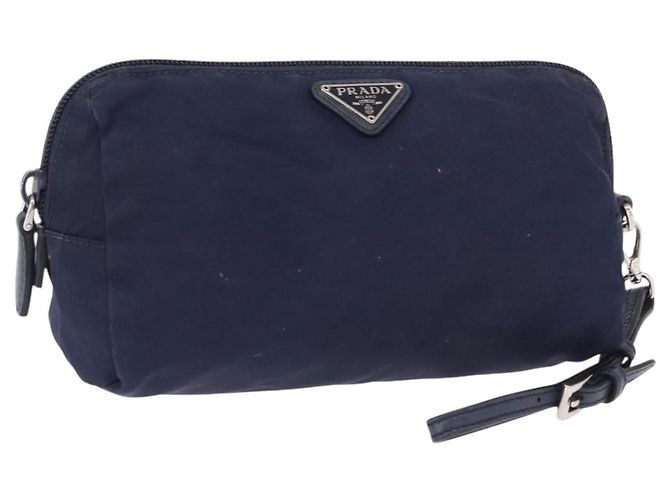 Pochette Prada Nylon Blu Navy Argento Auth hk3259