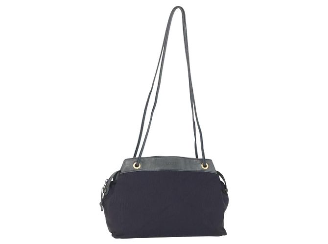 Bolsa de Ombro LOEWE Nylon Marinho Dourado Auth 159401 Azul marinho