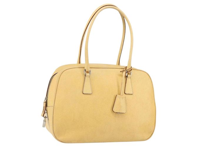 Prada Bolsa de Ombro de Couro Amarelo Prata Auth hk3313
