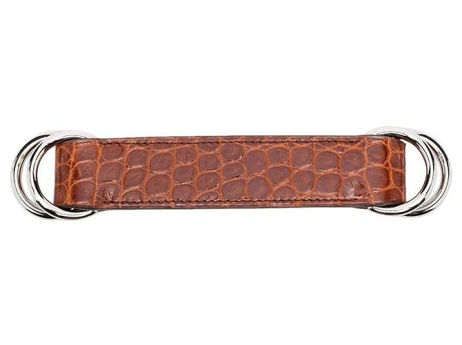 Ring Chaveiro de couro de crocodilo marrom Hermès - Anos 2000