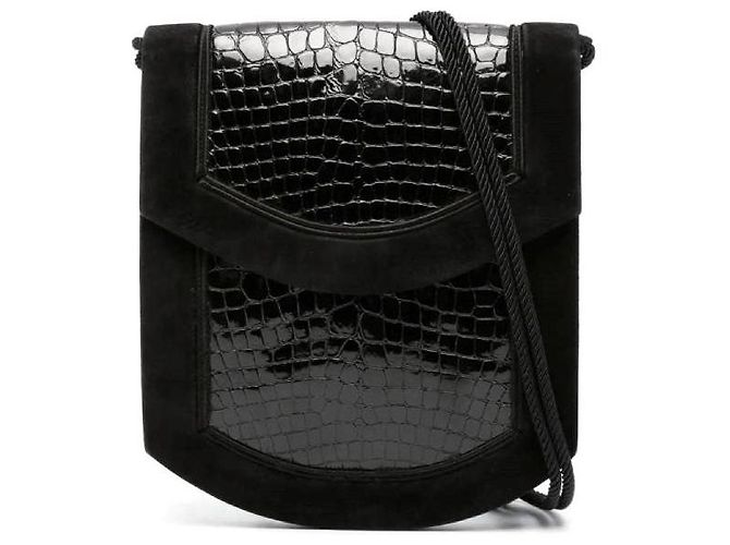Bolsa de couro de crocodilo preto Yves Saint Laurent 