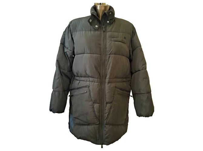Ganni Lange Steppjacke Grau Olivgrün