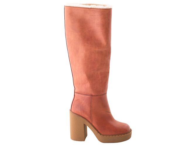 Botas de cuero marrón hasta la rodilla Prada Castaño