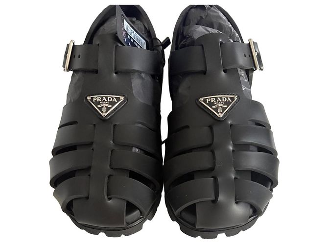 Sandali gladiatori Prada Soft Cage in gomma nera Nero