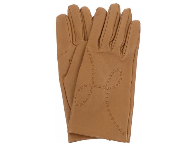 Luvas quentes de couro e seda marrons Hermès Marrom