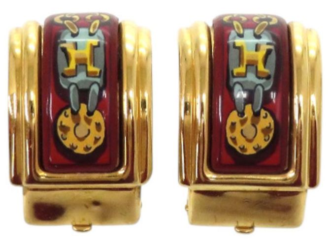 Pendientes de metal esmaltado Hermès Roja Azul Amarillo