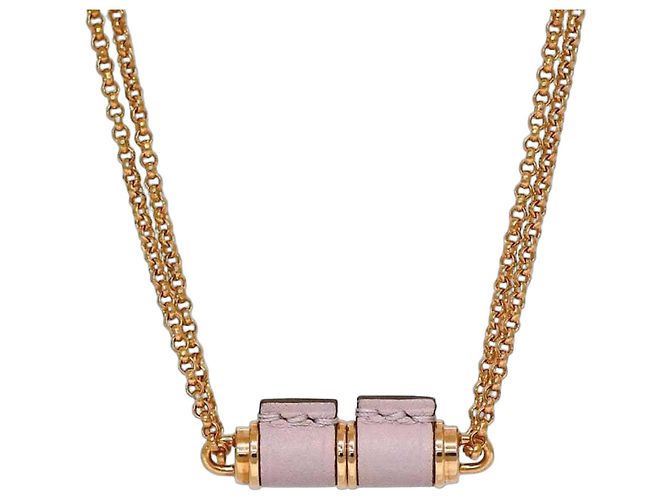 Colar Hermès Charnière PM em ouro rosa e couro Dourado 