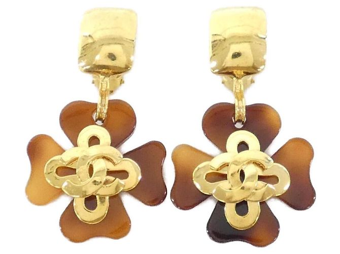Orecchini Clip Chanel in Marrone e Oro D'oro
