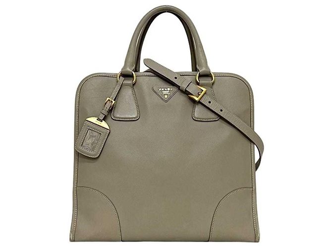Bolsa de mão 2 em 1 em couro Saffiano bege da Prada