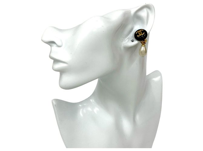 Orecchini a clip vintage Coco Mark di Chanel Nero Bianco