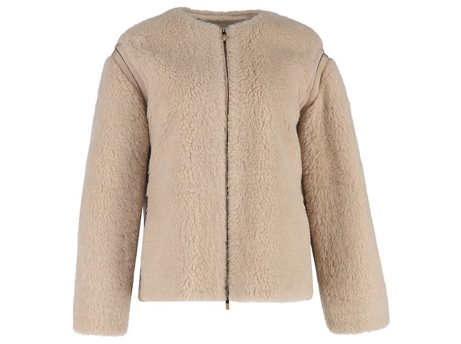 Jaqueta de Lã Bege com Acabamento em Grosgrain da Max Mara