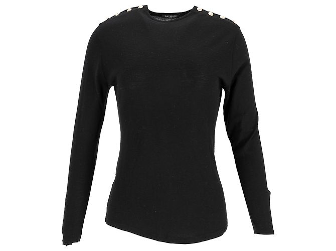 Schwarzes Wolloberteil mit Knopfverzierungen von Balmain