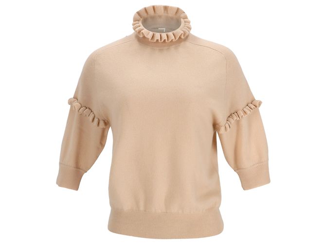 Pull en cachemire beige à manches mi-longues avec volants Chloé Noir