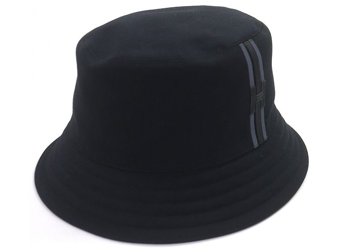 Hermès Fred H Stripe58 Cotton Bucket Hat Black