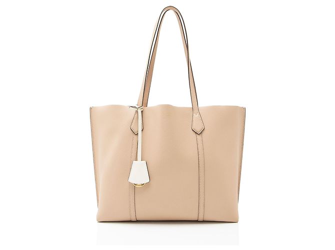 Bolsa Tote de couro Perry com três compartimentos Tory Burch Marrom Bege
