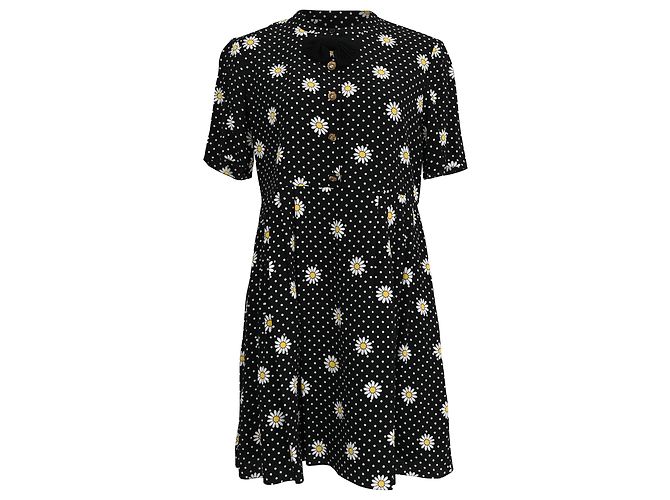 Mini-Kleid mit Daisy-Print aus schwarzer Seide von Saint Laurent