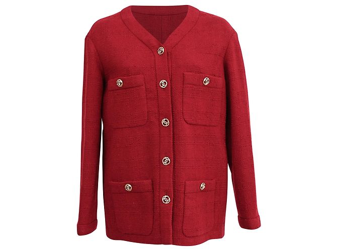 Timeless Chanel Buttoned Jacket in Red Wool