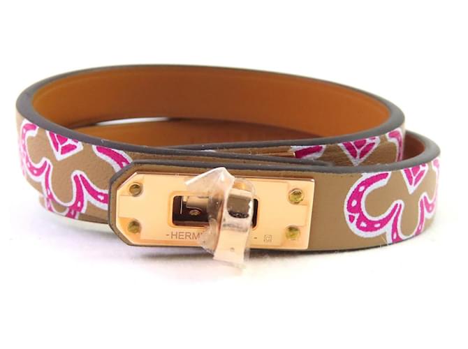 Hermès Mini Kelly Double Tour Lucky Daisy Leather Bracelet Brown 