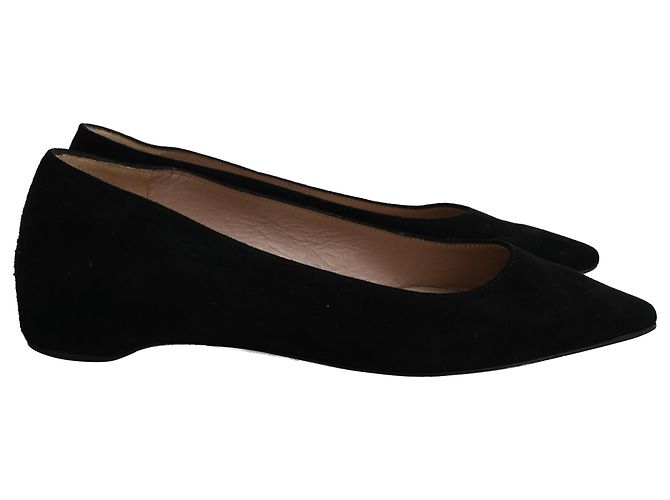 Stuart Weitzman Pointed-Toe Ballet Flats in Black Suede