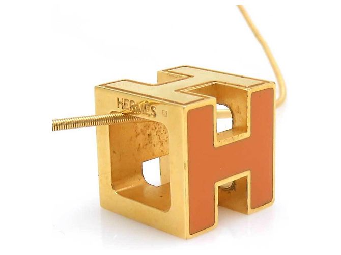 Colar de metal Cage de H Hermès Dourado Laranja 