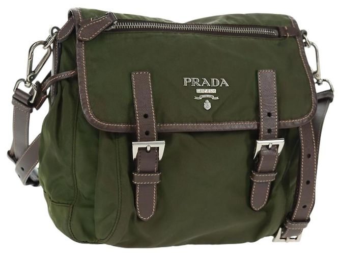 PRADA Schultertasche Nylon Grün Silber Authentisch 161408