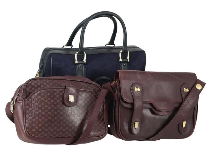 Céline CELINE Macadam Canvas Shoulder Bag Leather 3 Set Red Navy Auth 160319 Navy blue