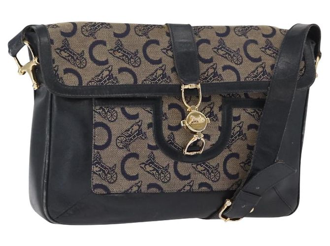 Céline Borsa a Spalla Celine C Sulky in Tela Blu Navy e Oro Auth 161128 D'oro