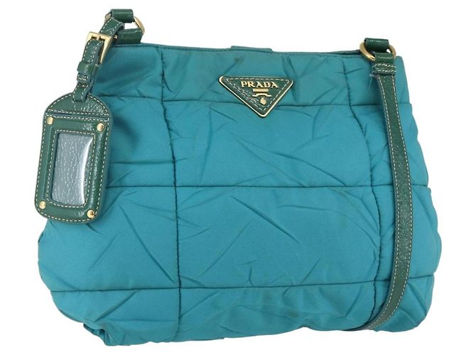 Borsa a Spalla PRADA in Nylon Blu Turchese Oro Auth 161283 D'oro