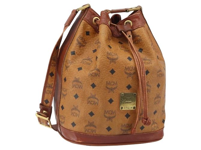 Bolsa de Ombro MCM Logogram Vicetos PVC Marrom Dourado Auth 162987
