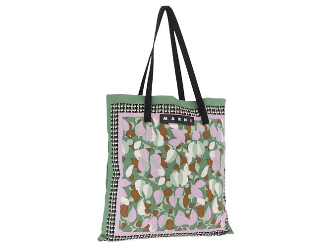 Autre Marque MARNI Flower Pattern Tote Bag Canvas Green Auth 160729
