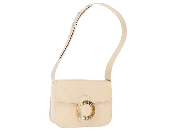 Céline Bolsa de Ombro CELINE Circle Esmalte Marfim Ouro Auth 161499 Dourado Cru