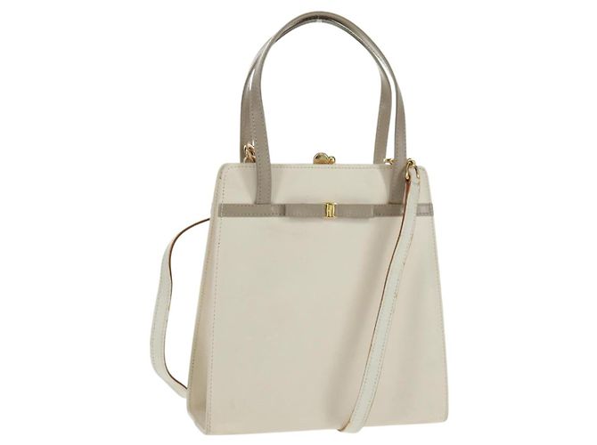 Bolsa de mão Vala em couro 2 em 1 branca e dourada Auth 160802 da Salvatore Ferragamo