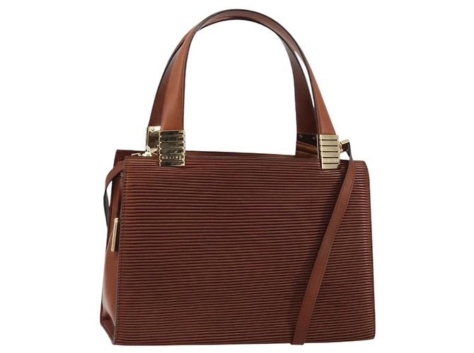 Céline Bolso de mano de lona Macadam CELINE en cuero 2 en 1 marrón dorado Auth 160135 Castaño