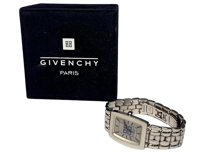 Vintage Givenchy Stahl Quarz Uhr Silber