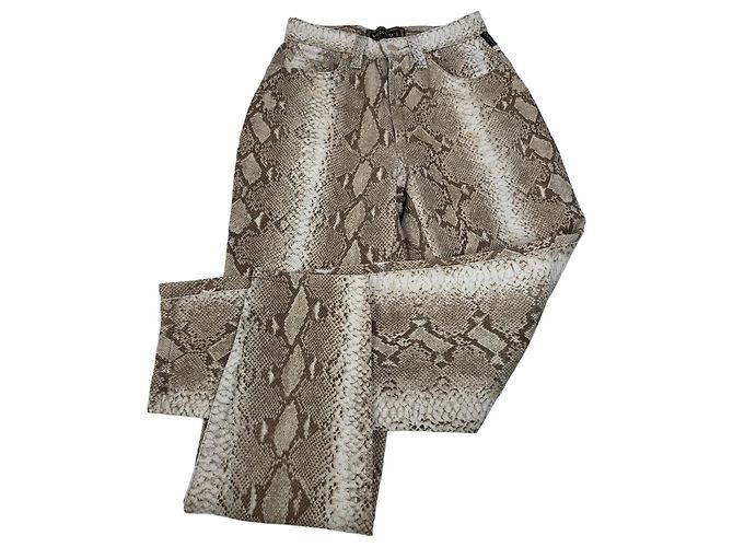 Vintage Versace Snake-Relief-Canvas-Hose Gold Golden