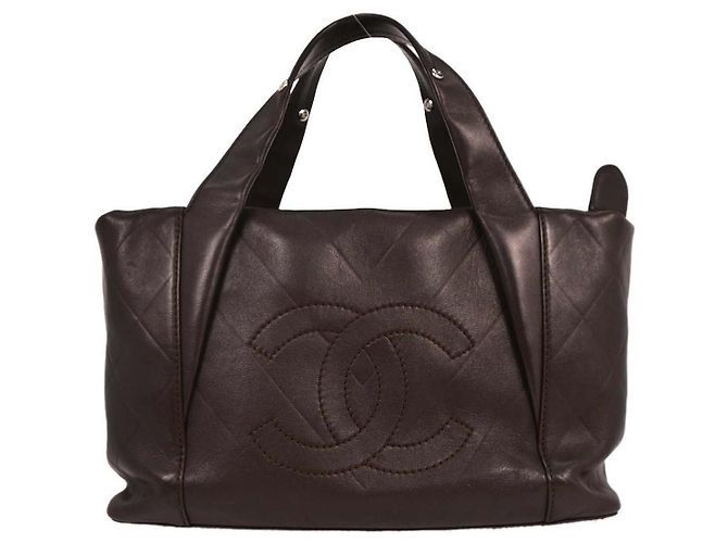 Chanel All Day Long Tote Chevron Leather Medium Brown