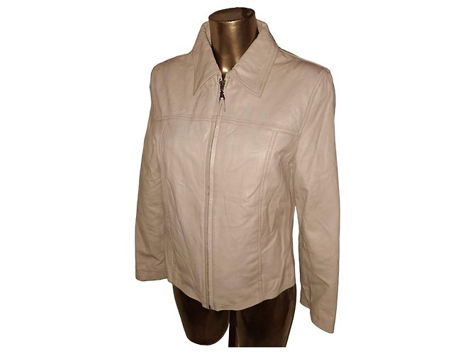 Luisa Spagnoli Genuine Leather Jacket size IT44 Ivory Beige