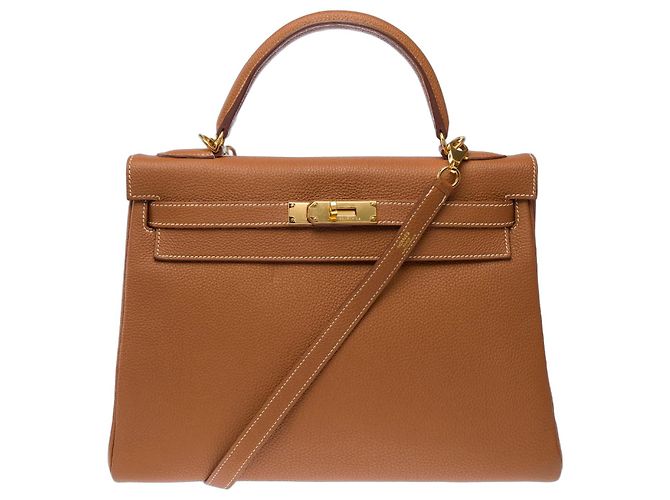 Hermès HERMES Kelly 32 Tasche aus goldenem Leder - 103188